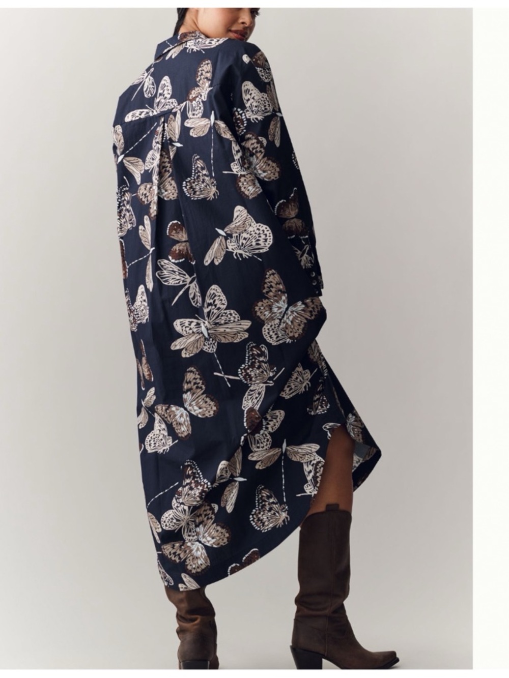 NWT Anthropologie Maeve The Soren Long-Sleeve Shirt Dress Butterfly print , 2X - Picture 4 of 16
